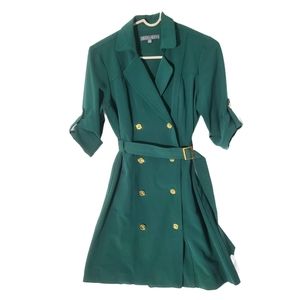 Sharagano forest green trench blazer gold double breasted